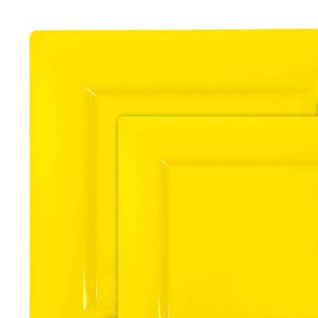 Smarty Had A Party Yellow Square Plastic Dinnerware Value Set (120 Dinner Plates + 120 Salad Plates), 240PK 6809VP-CASE